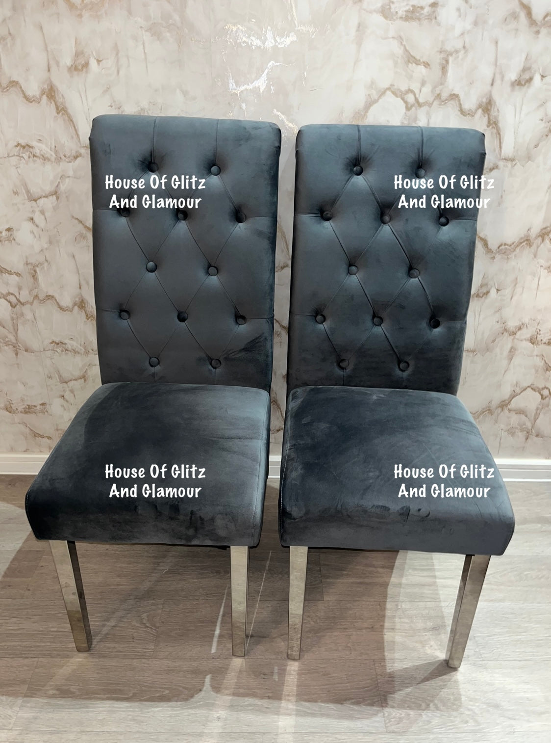 Lou Lou High Back Dark Grey Velvet Lion Knocker Back Dining Chair
