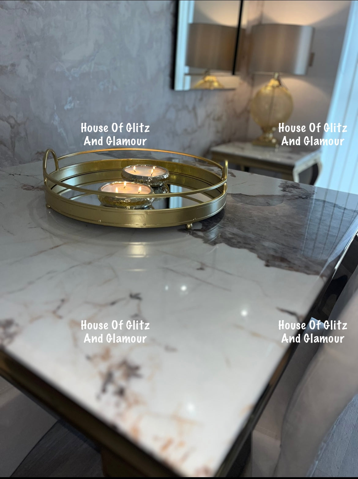 Louis Pandora Dining Table With Gold Legs And Marble Top