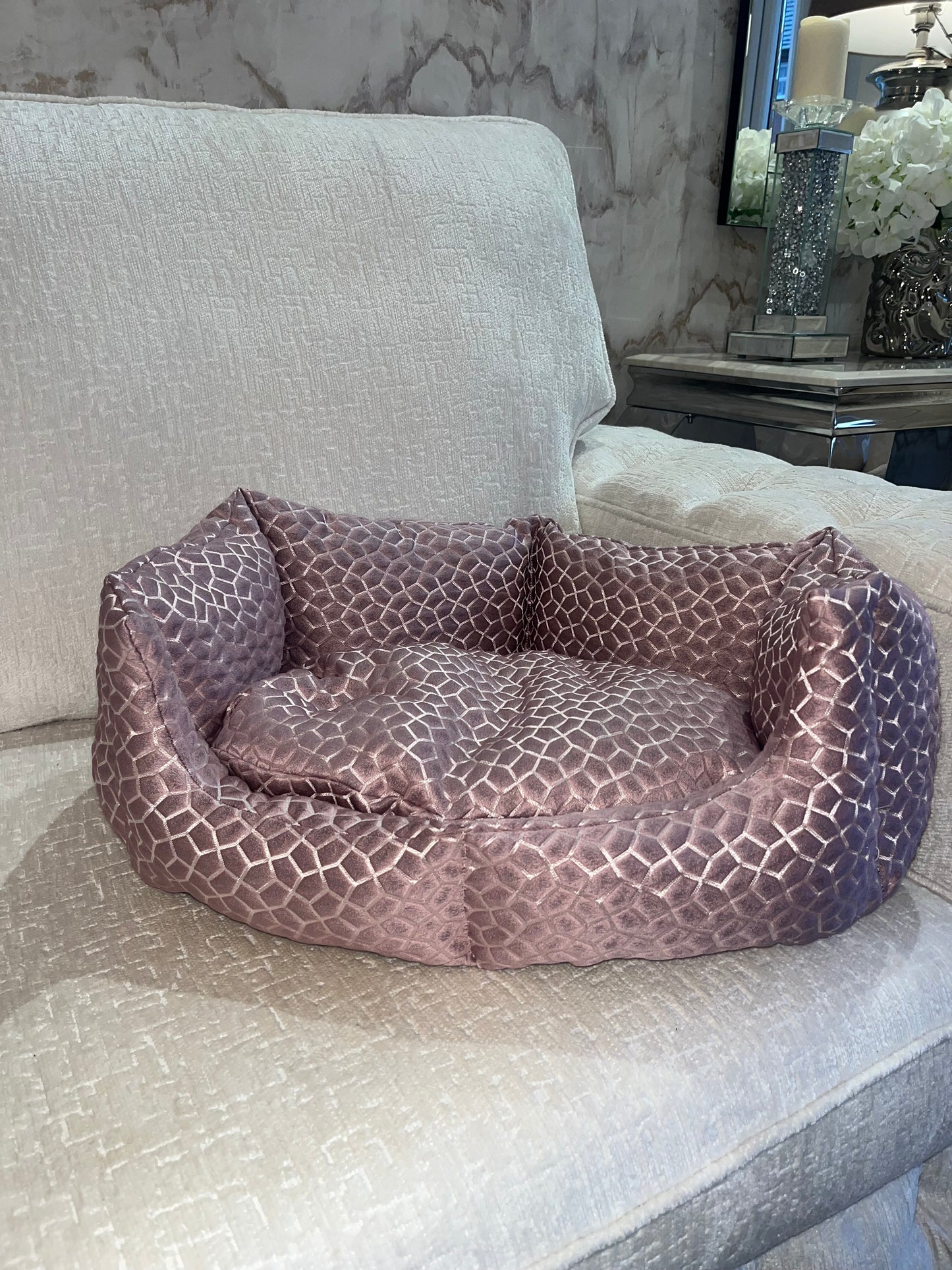 Dusky Pink & Silver Dog Bed