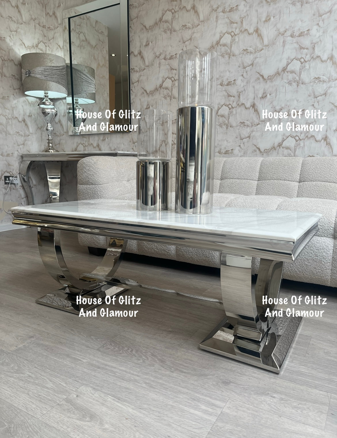 Arianna White Marble & Stainless Steel Circular Base Coffee Table 120cm x 60cm x 42cm