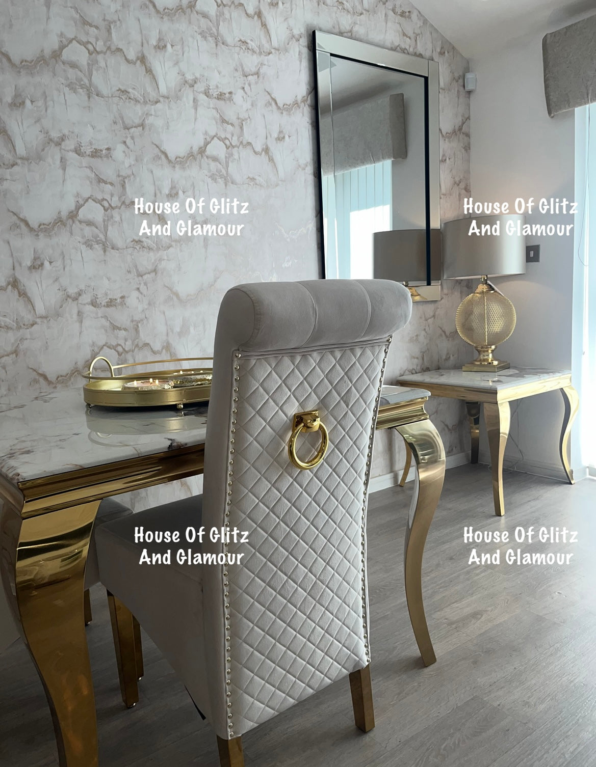 Louis Pandora Dining Table With Gold Legs And Marble Top