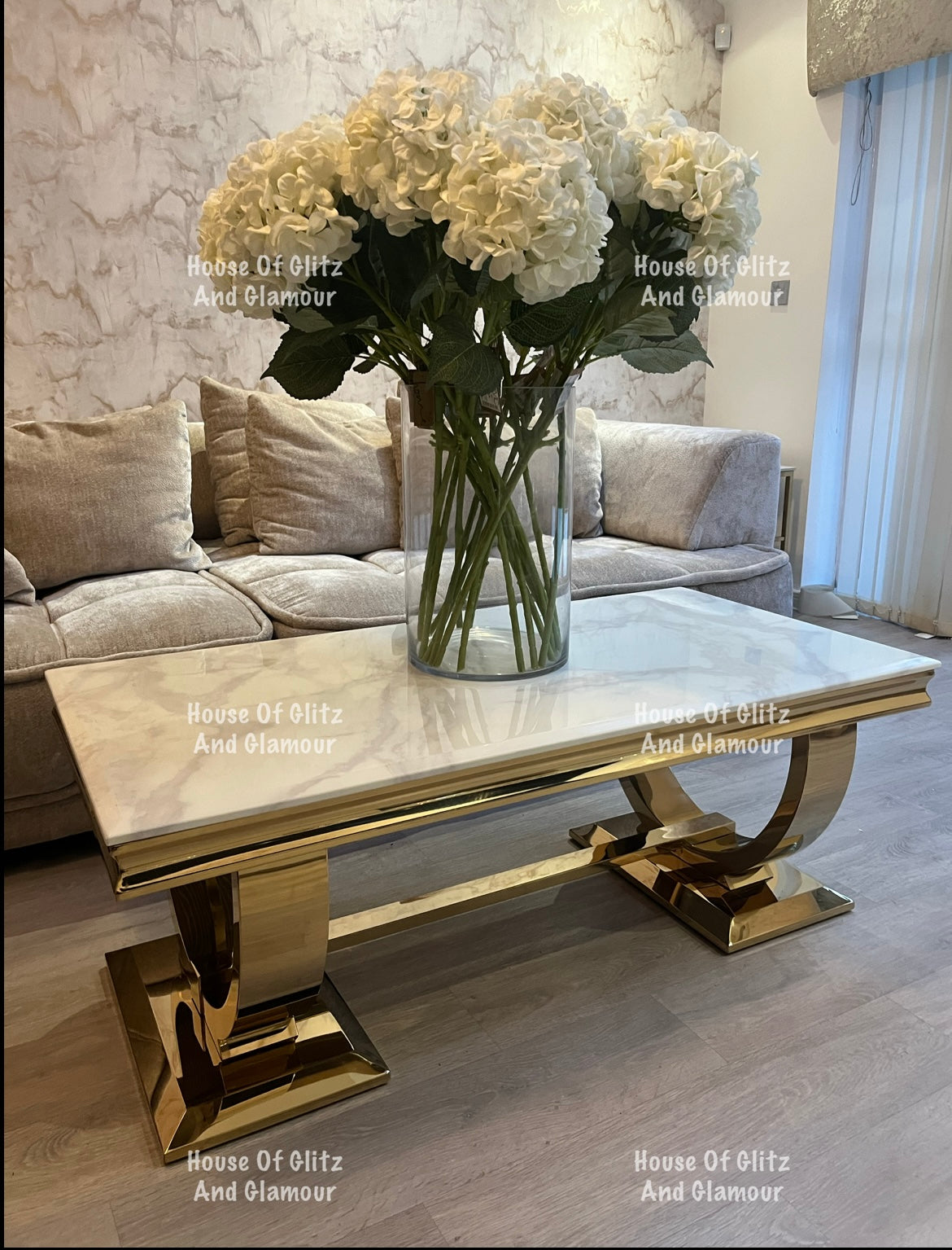 Arianna Gold & White Marble Circular Base Coffee Table 130cm x 70cm x 42cm