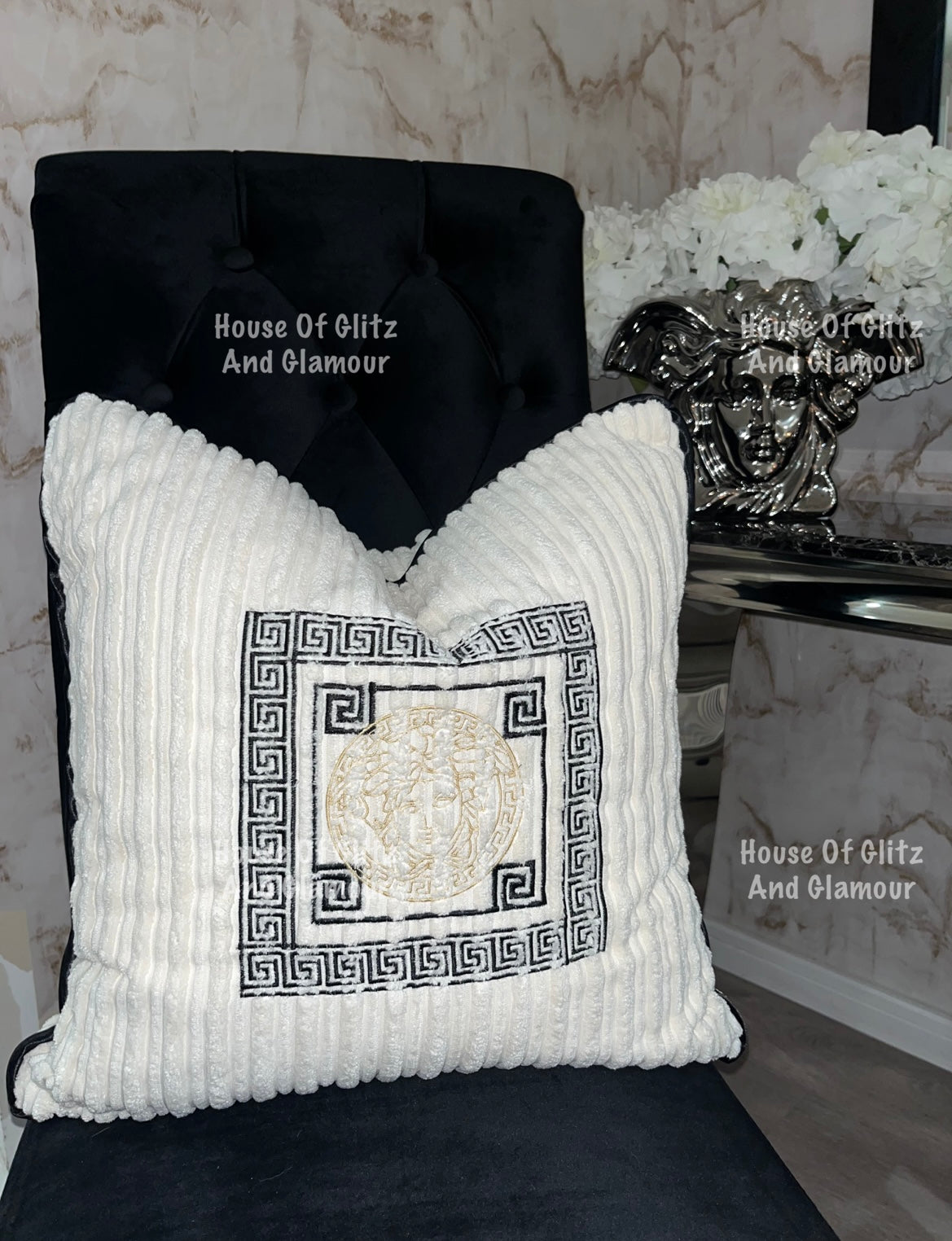 Medusa Cushion in Cream & Black