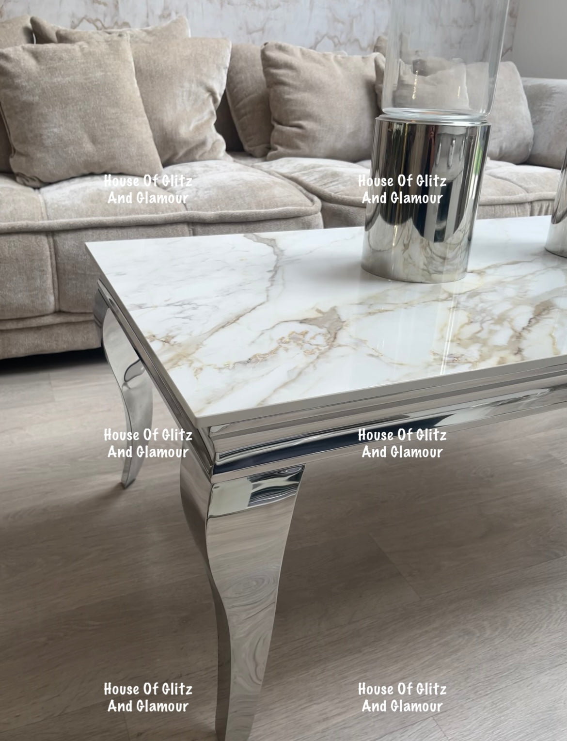 Louis Kata Gold Ceramic & Chrome Coffee Table 120cm x 60cm x 42cm