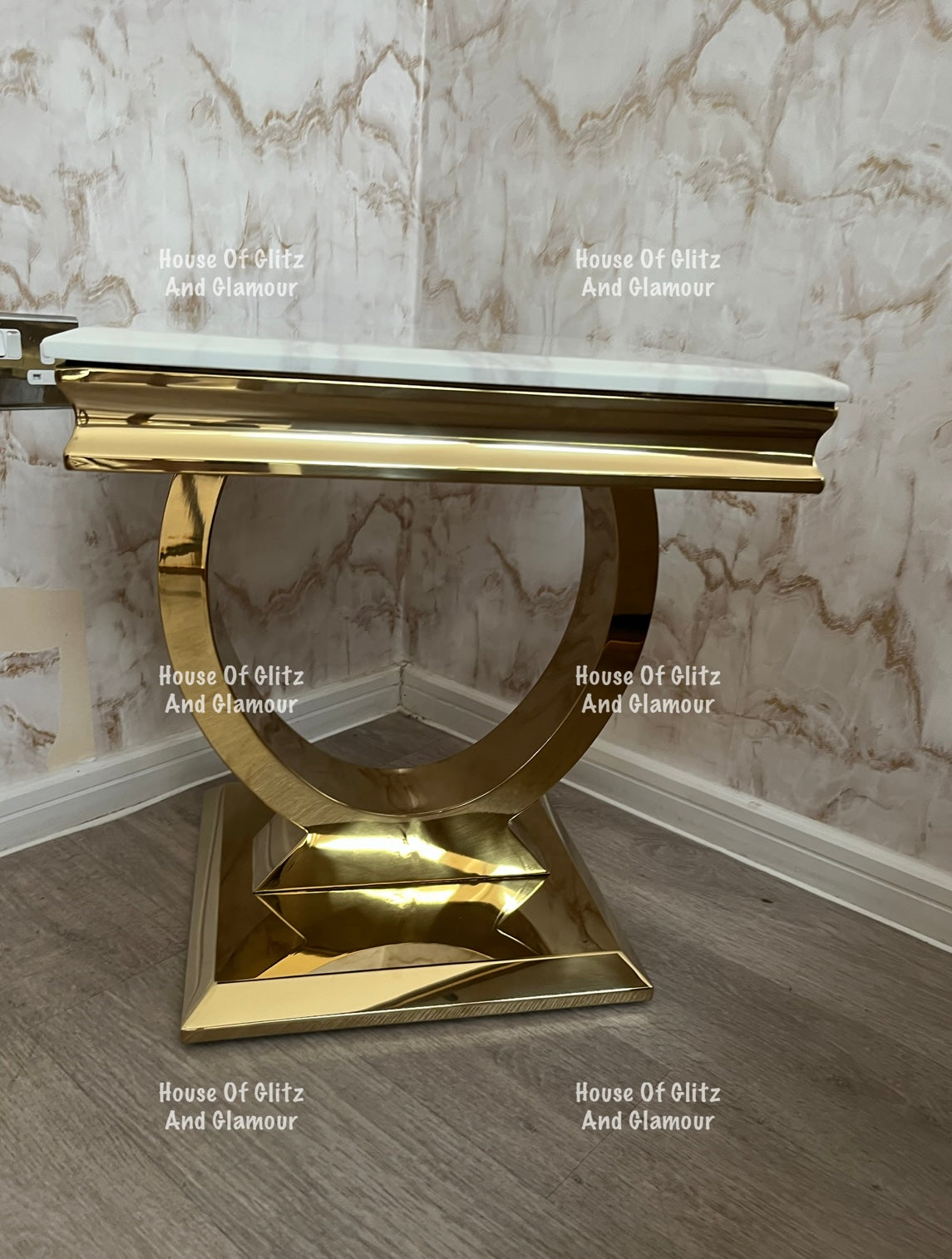 Arianna White Marble & Gold Circular Lamp / Side Table 50cm x 50cm