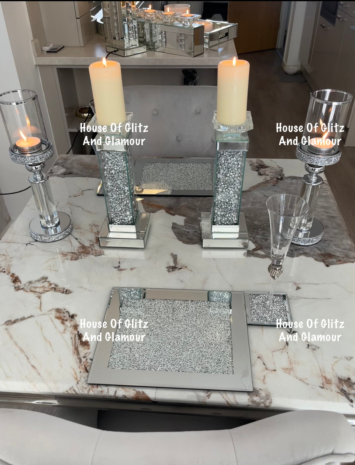 Silver Glass & Glitz Hurricane Candle Holder
