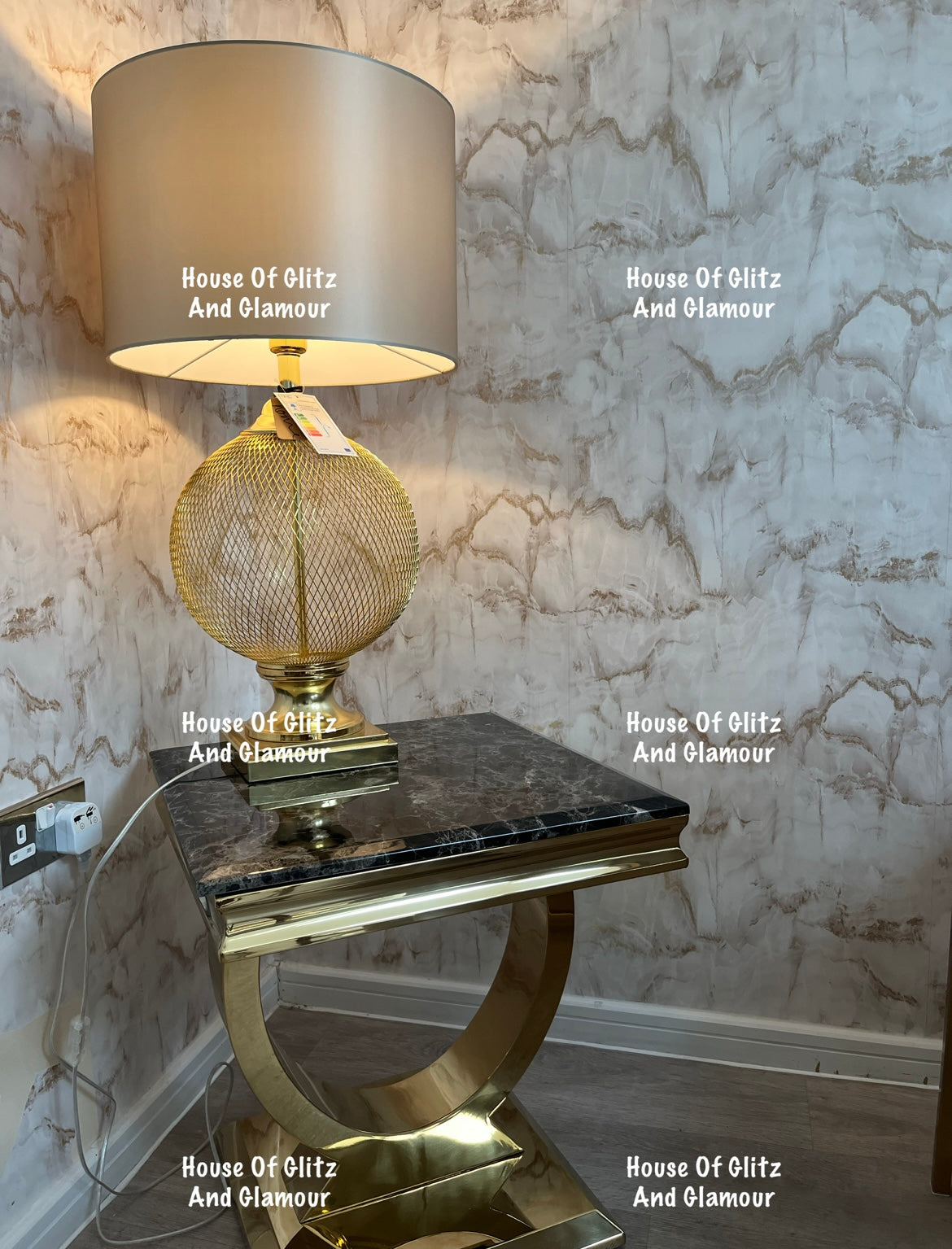 Arianna Black Marble & Gold Circular Lamp / Side Table 50cm x 50cm
