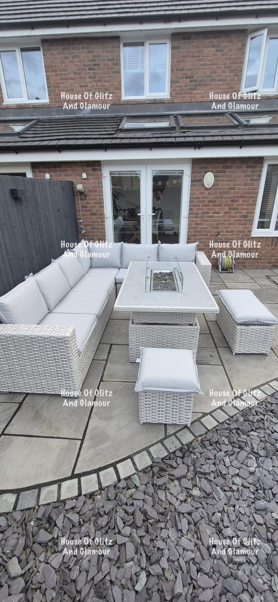 Santiago Grey Rattan 8 Seater Corner Rising Dining Table Set