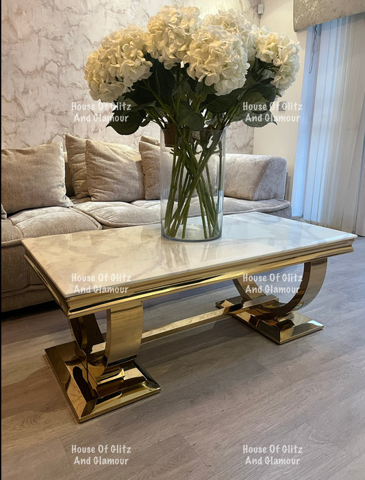 Arianna Gold & White Marble Circular Base Coffee Table 130cm x 70cm x 42cm