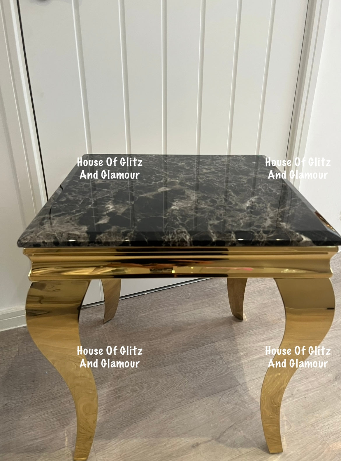 Louis Gold Lamp Table With Black Marble Top 50cm x 50cm