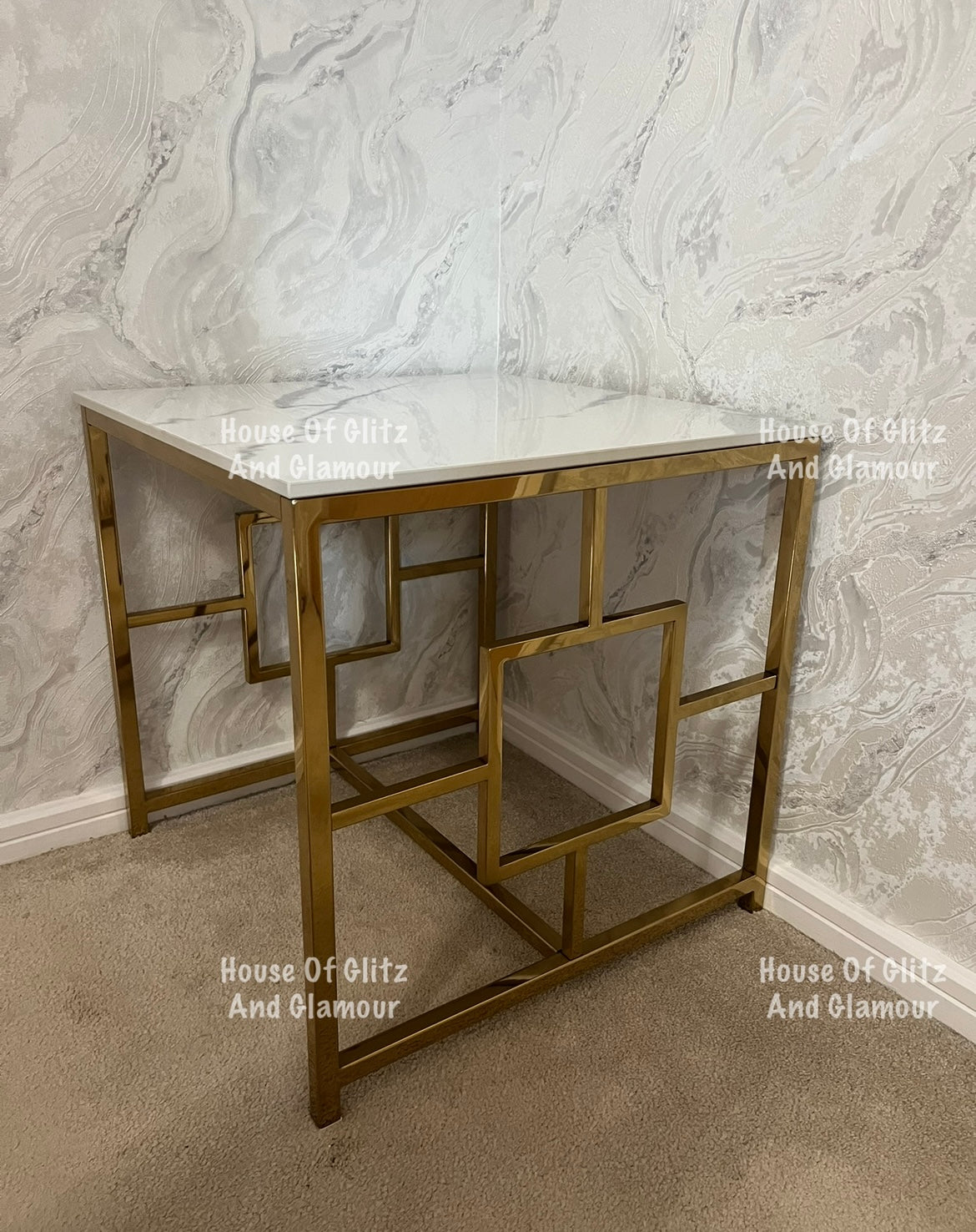 Vogue Gold Lamp Table with Polar White Sintered Top