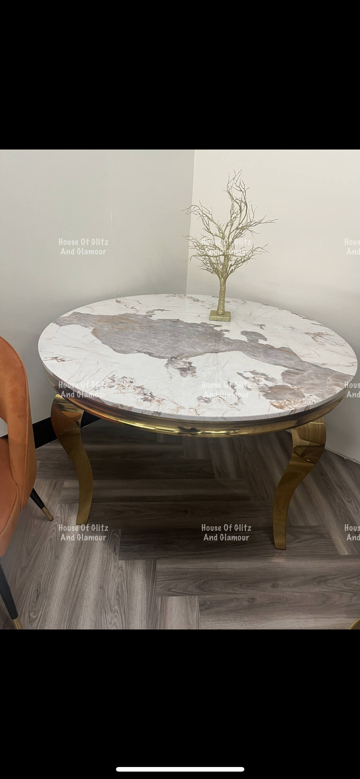 Louis Pandora Dining Table With Gold Legs And Marble Top