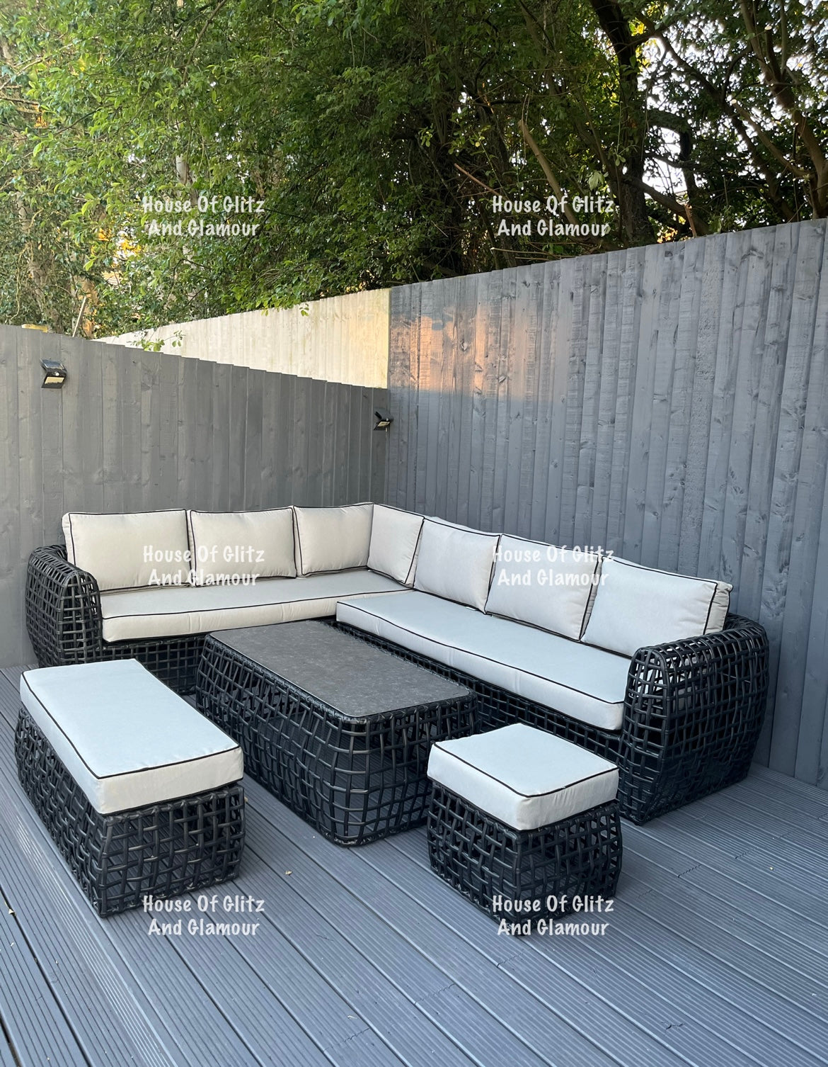 Ascot Aluminium 10 Seater Extra Large Lounging Corner Sofa + Coffee Table
