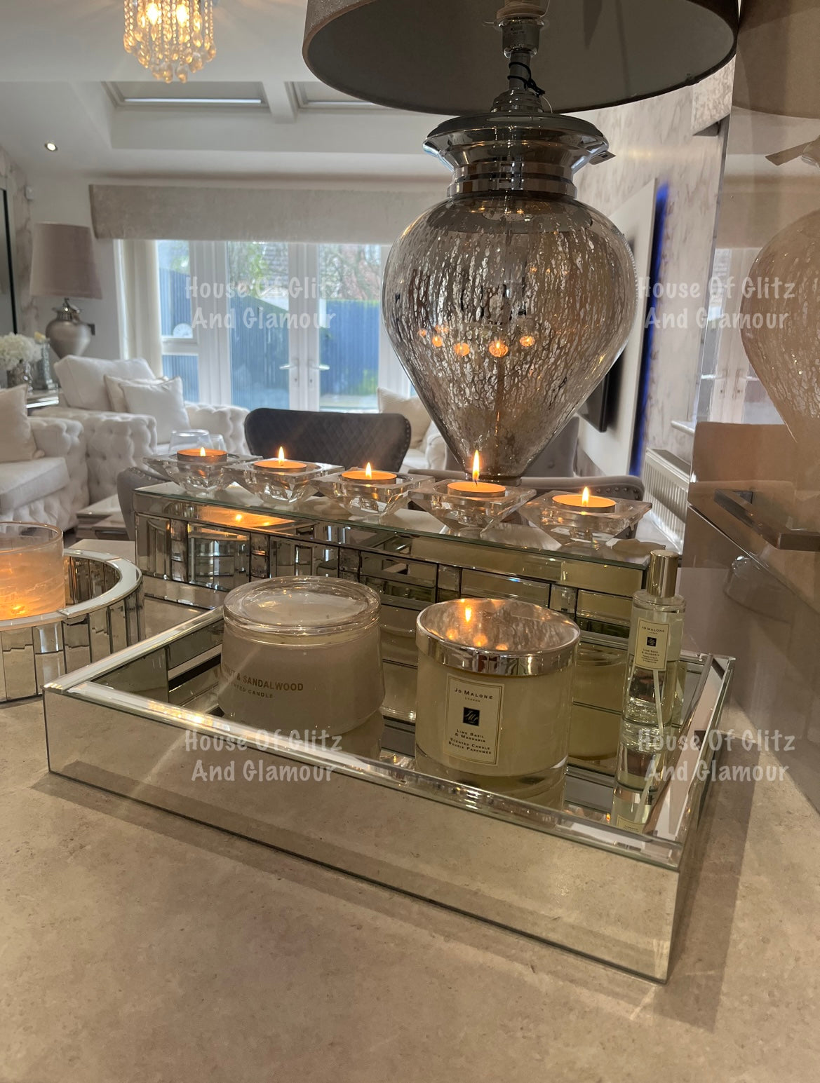 Silver Mirror Rectangular Large Tray