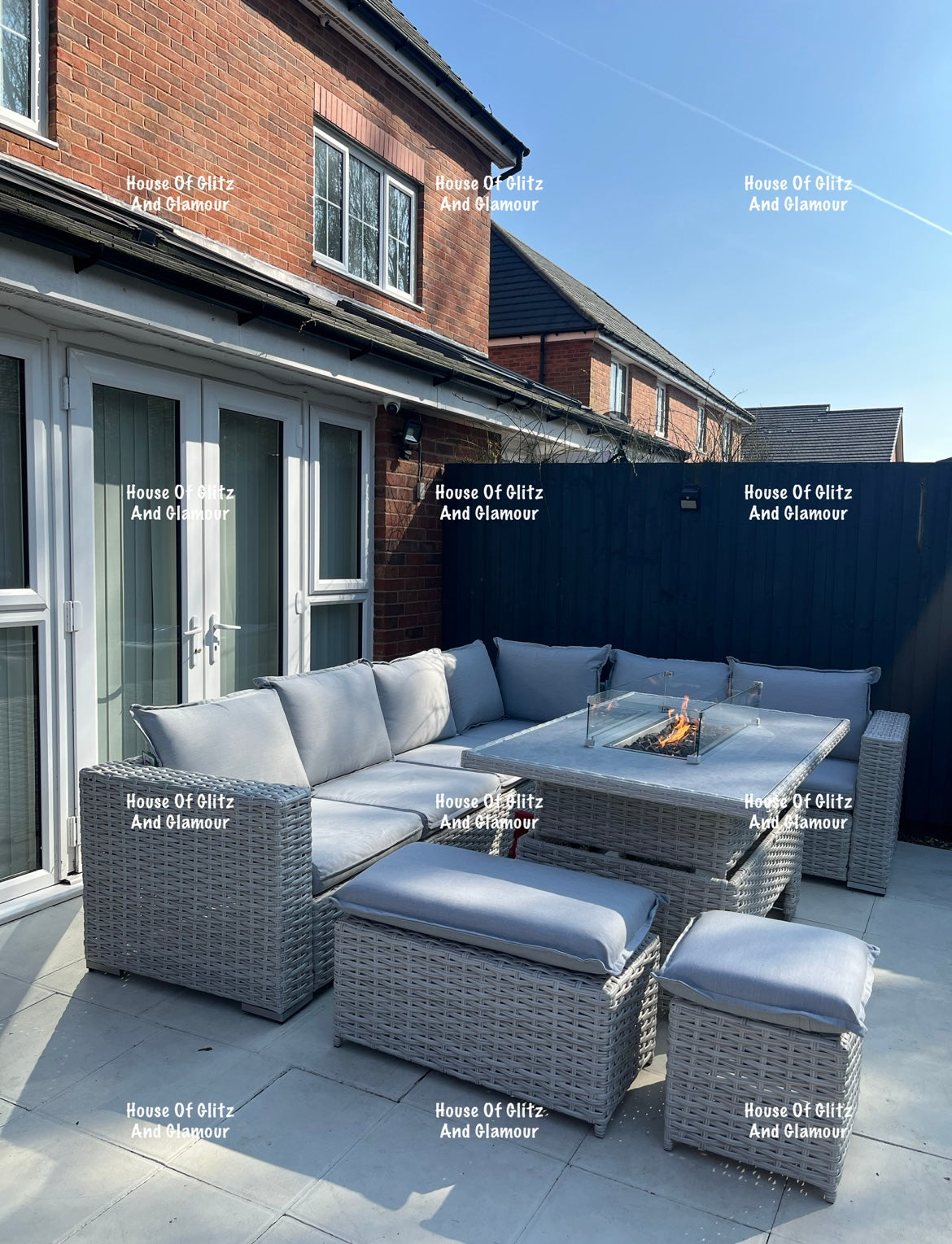 Santiago Grey Rattan 8 Seater Corner Rising Dining Table Set