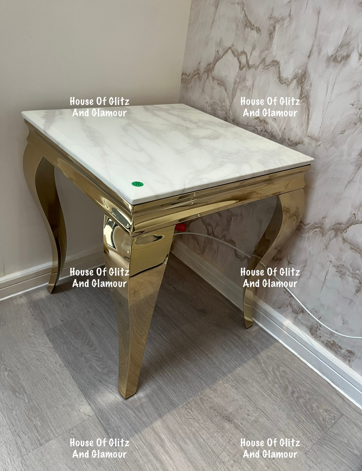Louis Gold Lamp Table With White Marble Top 50cm x 50cm