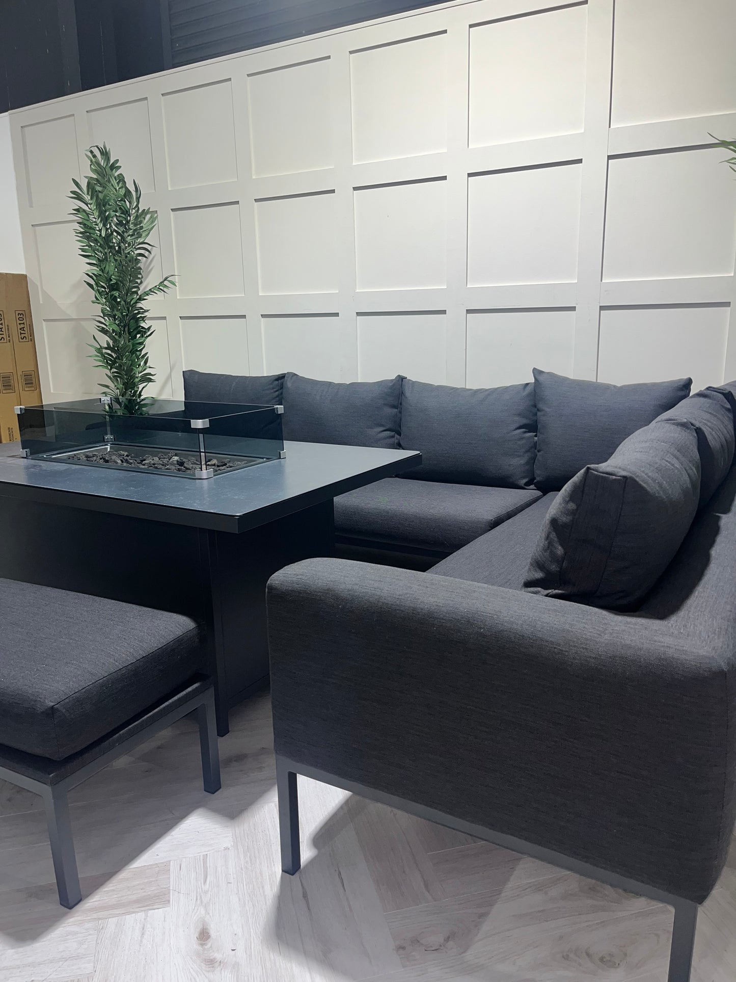 Vancouver Aluminium Firepit Garden Corner Sofa Dining Table Set