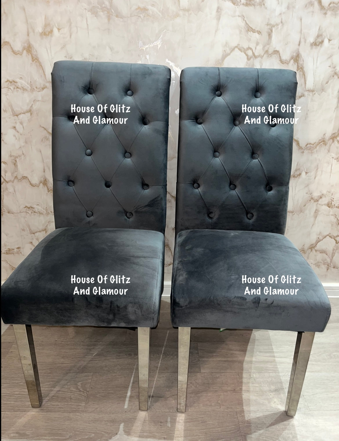 Lou Lou High Back Dark Grey Velvet Lion Knocker Back Dining Chair