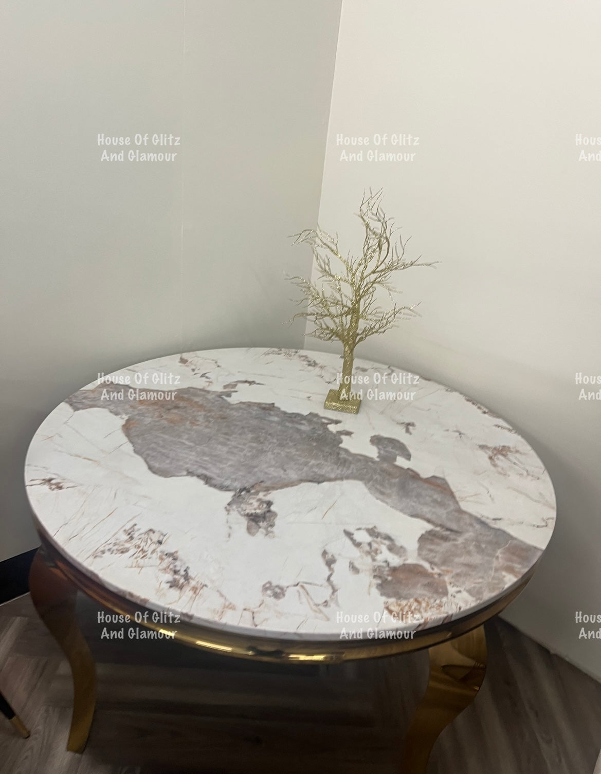 Louis Pandora Dining Table With Gold Legs And Marble Top