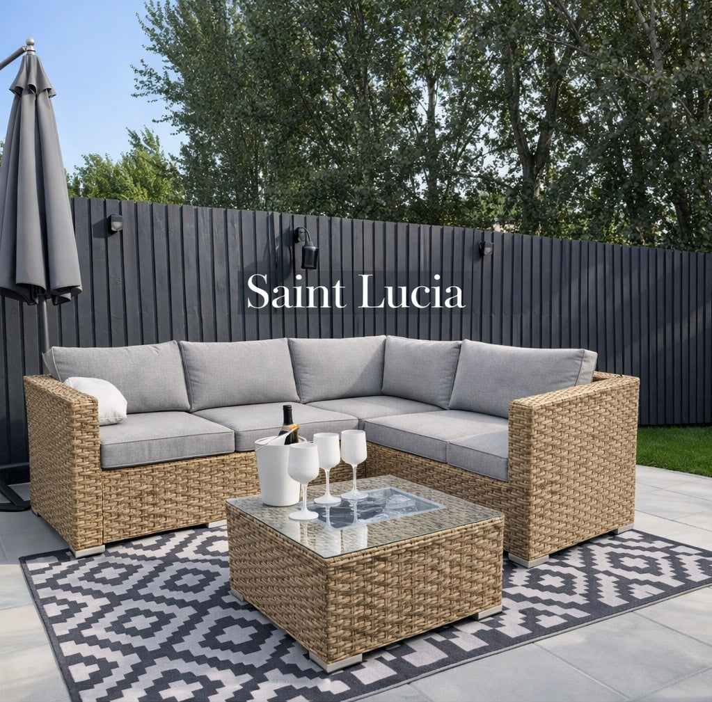 Saint Lucia Natural Rattan Corner Sofa Set with Ice Bucket Table – Garden Furniture