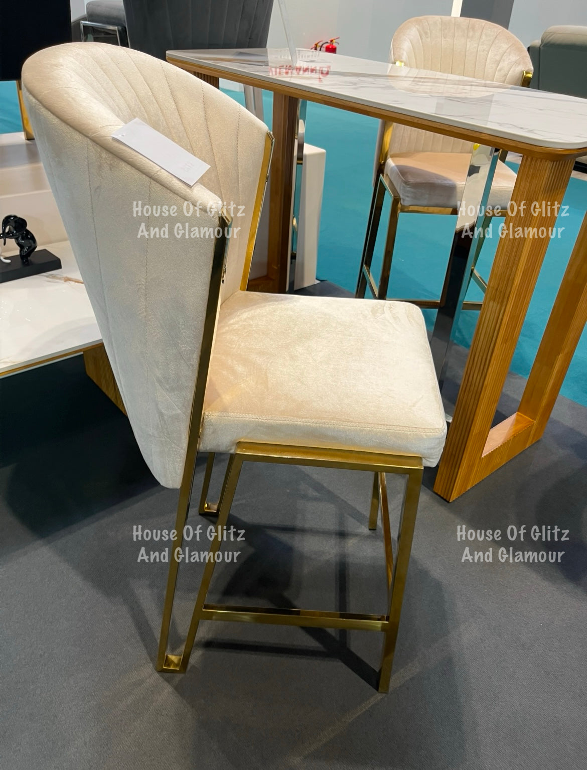 Fabi Cream Velvet And Gold Breakfast Stool / Bar Stool