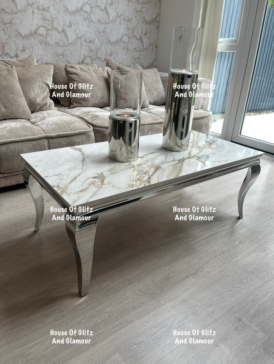 Louis Kata Gold Ceramic & Chrome Coffee Table 120cm x 60cm x 42cm