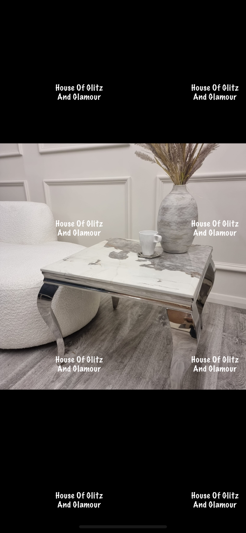 Louis Cream Side Table With Chrome Legs And Pandora Marble Top (60cm x 60cm)
