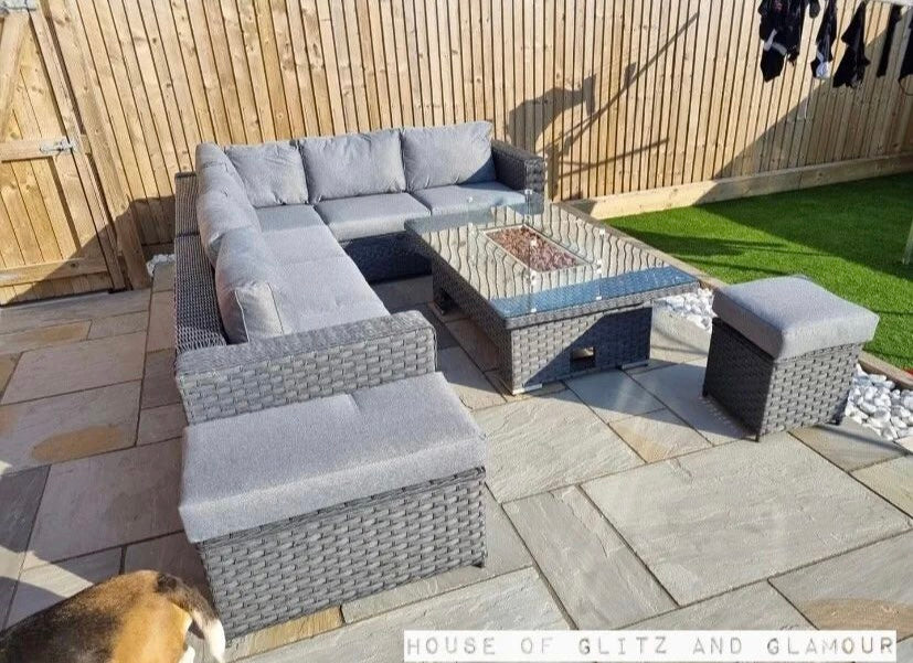 JAMAICA CORNER RISING DINING SET WITH FIRE PIT