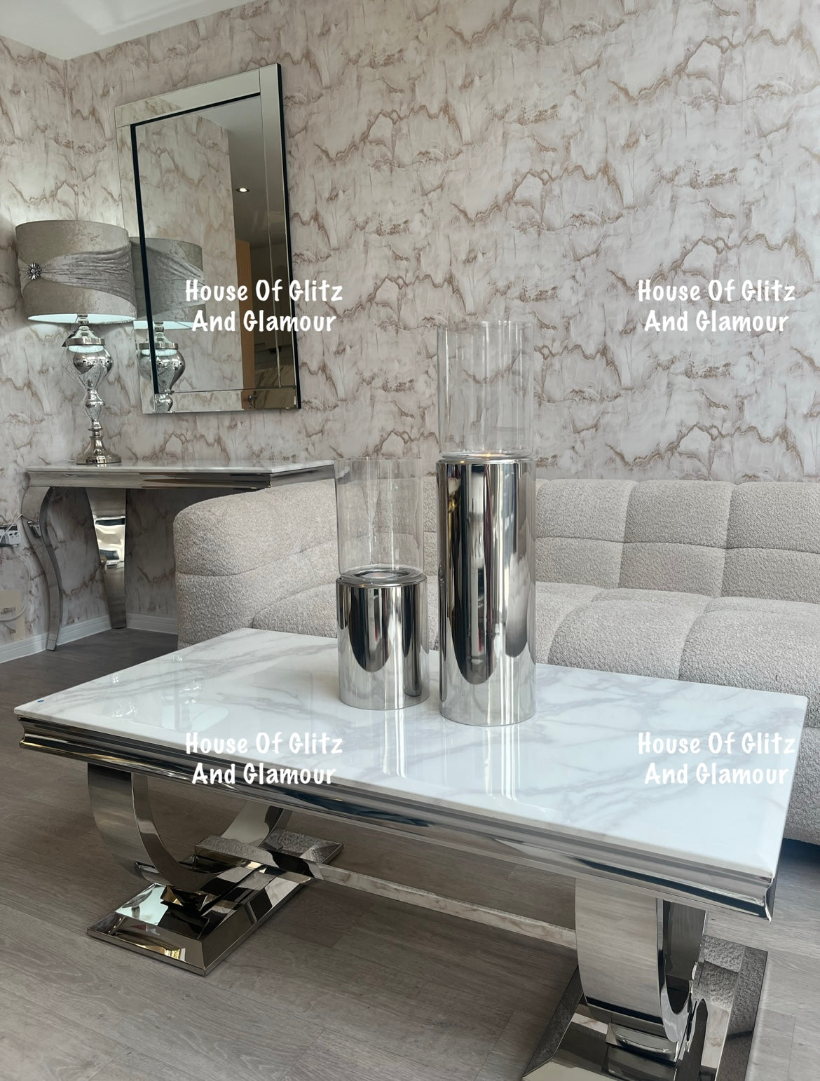 Arianna White Marble & Stainless Steel Circular Base Coffee Table 120cm x 60cm x 42cm