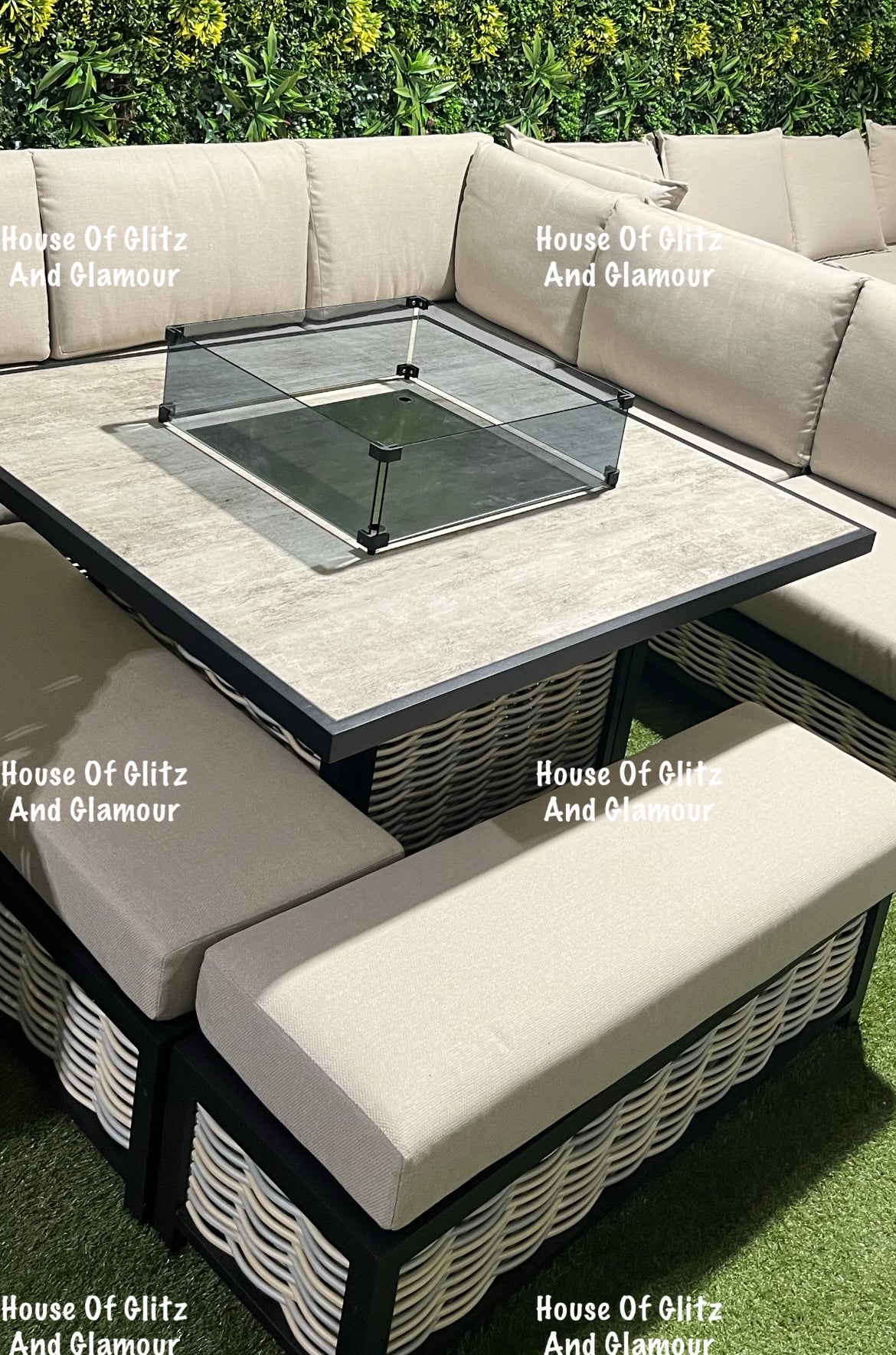 Madason Aluminium 10 Seater Corner Fire Pit Dining Table Set