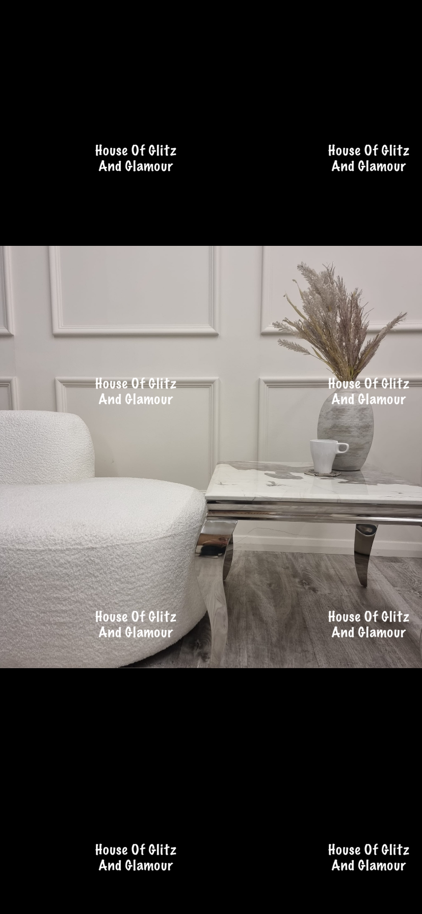 Louis Cream Side Table With Chrome Legs And Pandora Marble Top (60cm x 60cm)