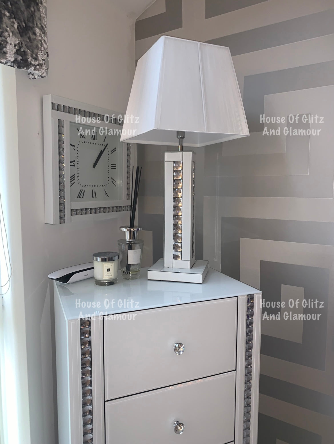 White Crystal Wall Clock 45cm x 45cm