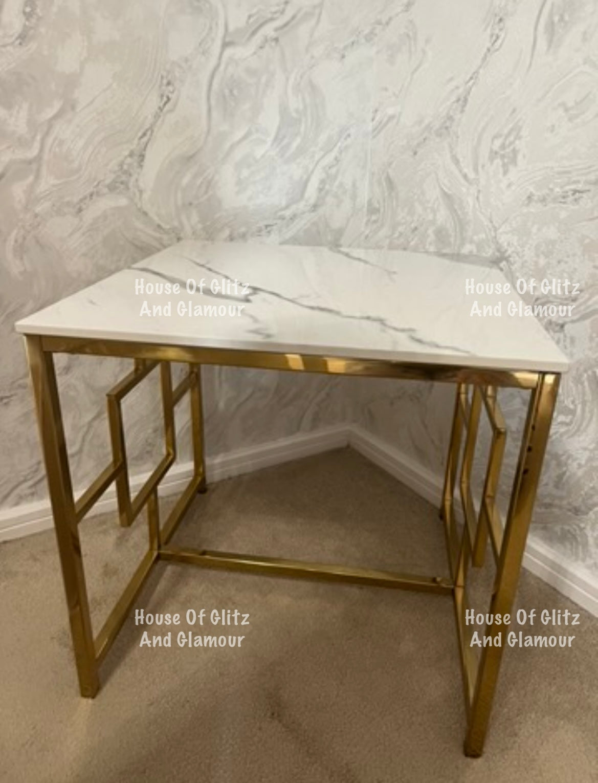 Vogue Gold Lamp Table with Polar White Sintered Top
