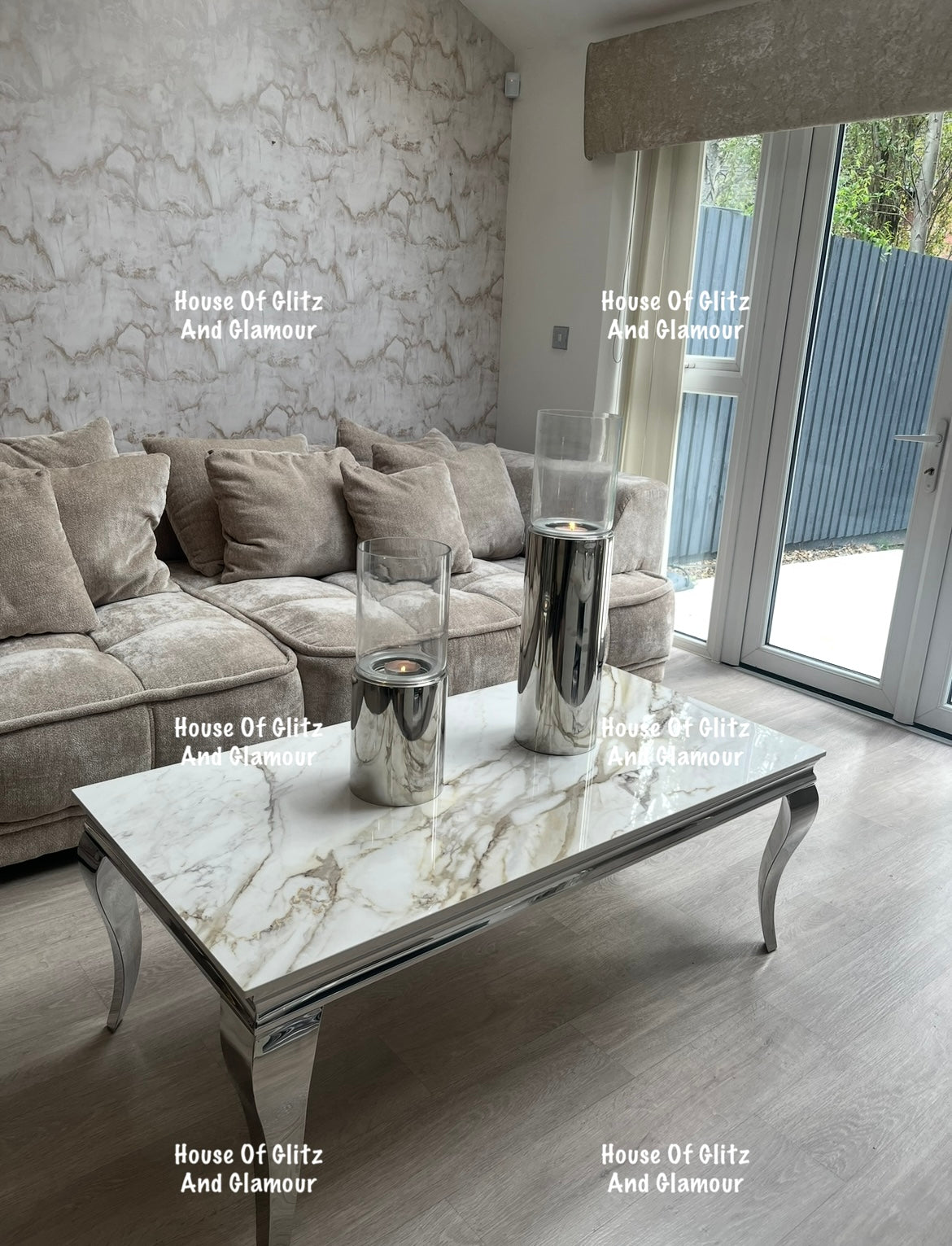 Louis Kata Gold Ceramic & Chrome Coffee Table 120cm x 60cm x 42cm