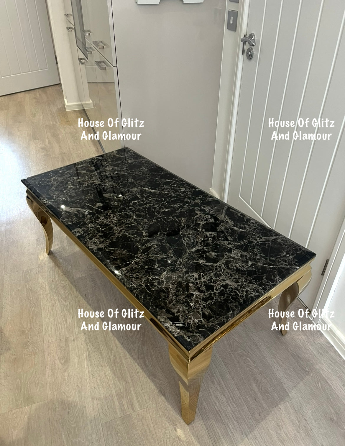 Louis Gold Coffee Table With Black Marble Top  120cm x 60cm x 42cm