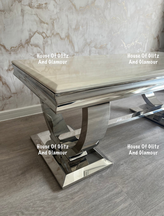 Arianna Cream Marble & Stainless Steel Circular Base Coffee Table 120cm x 60cm x 42cm