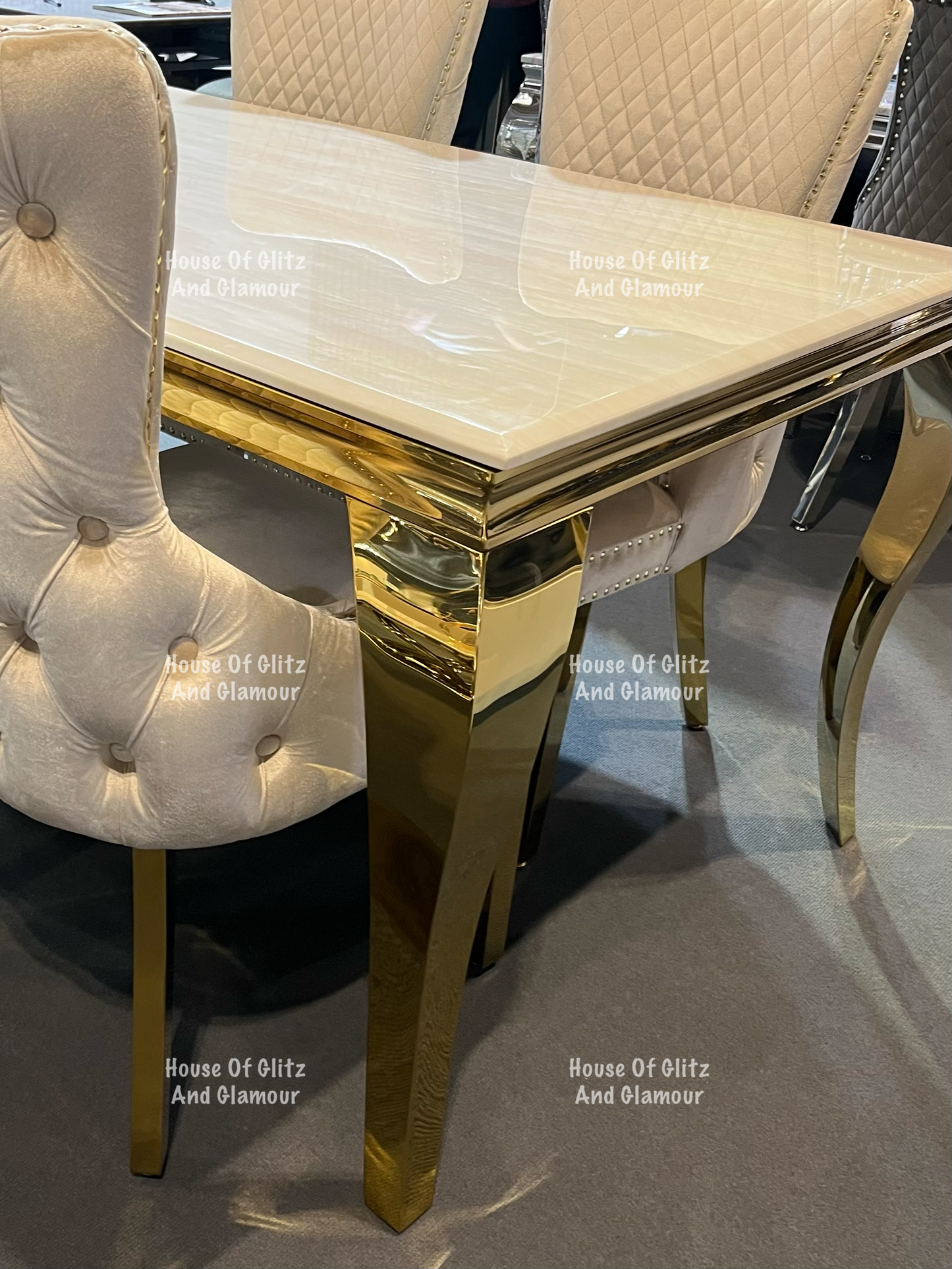 Louis Cream Marble Dining Table With Gold Legs