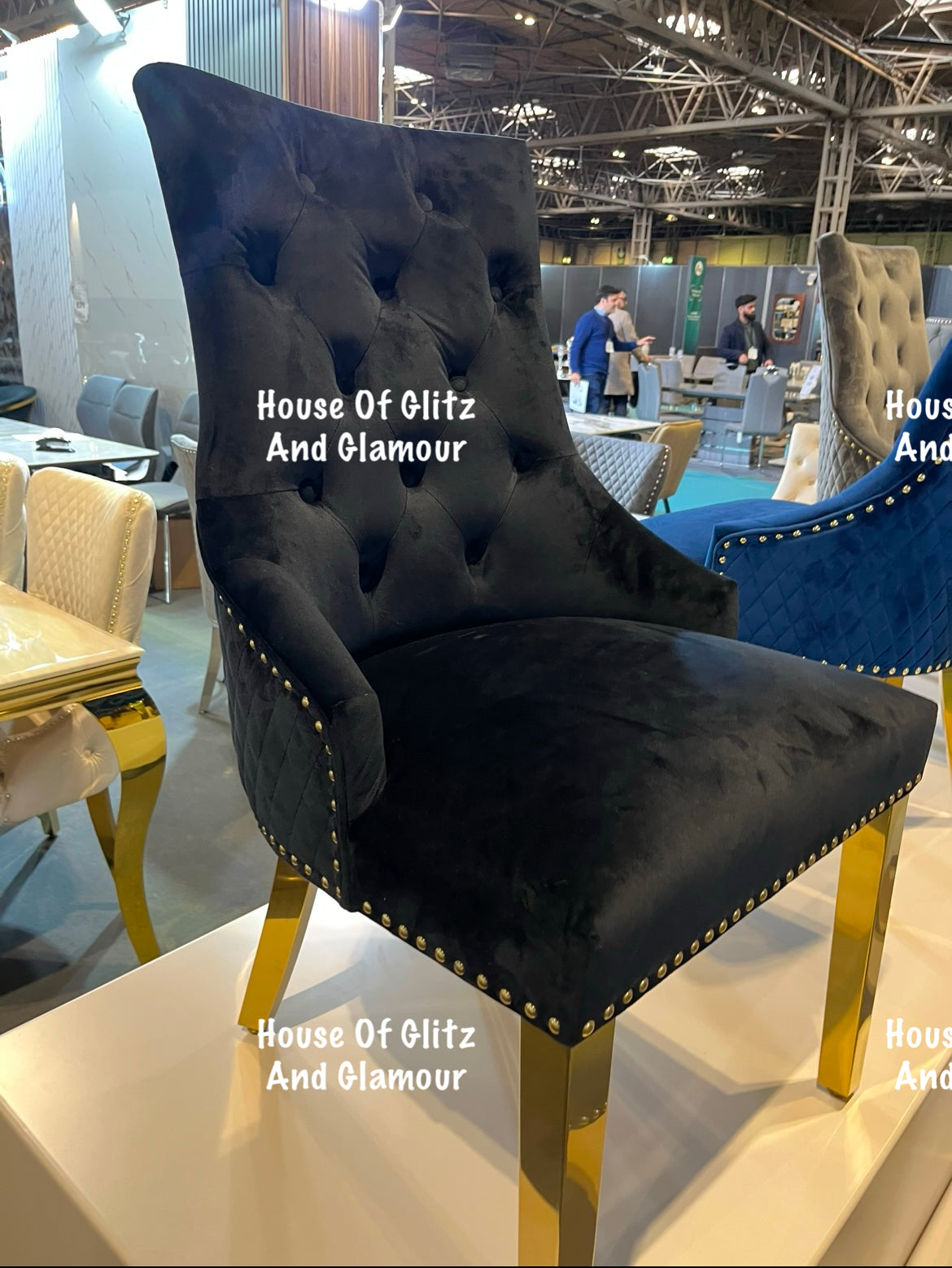 Chelsea Black Velvet Ring Back Knocker Dining Chair With Gold Legs