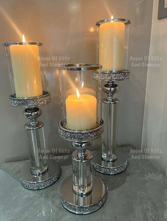 Silver Glass & Glitz Hurricane Candle Holder