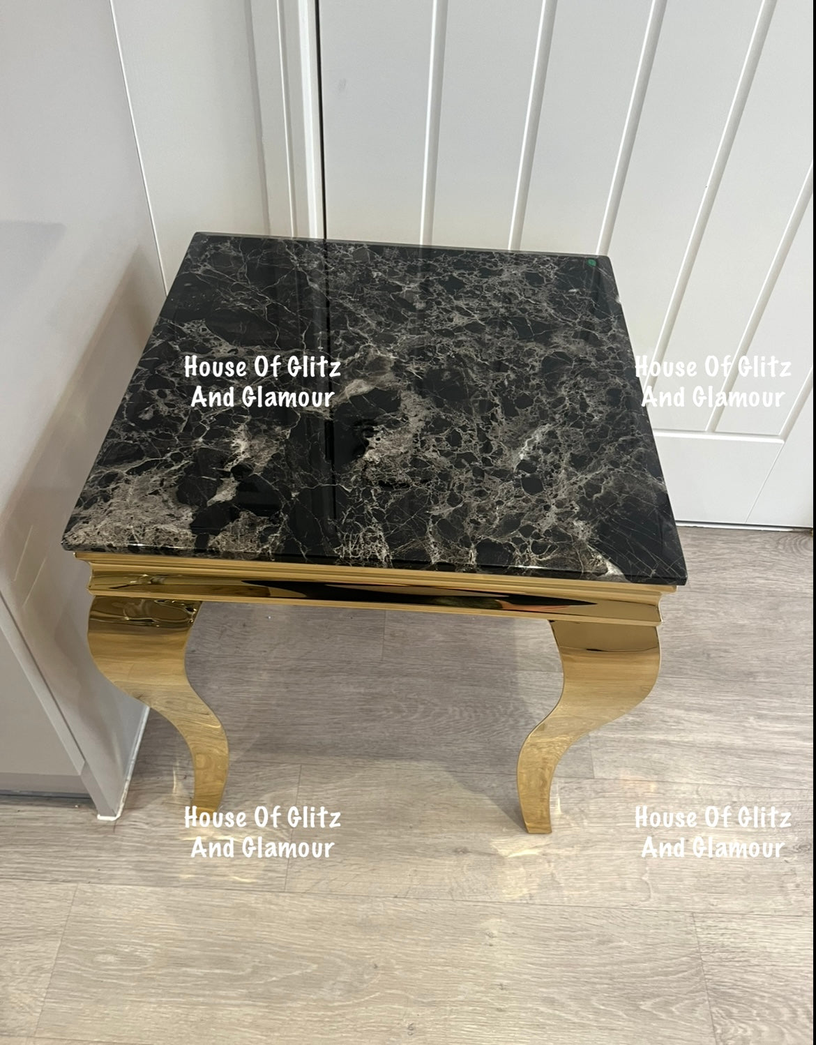 Louis Gold Lamp Table With Black Marble Top 50cm x 50cm