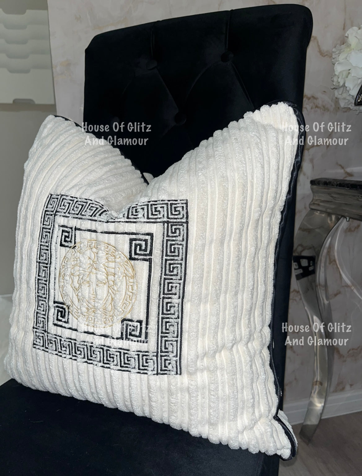 Medusa Cushion in Cream & Black