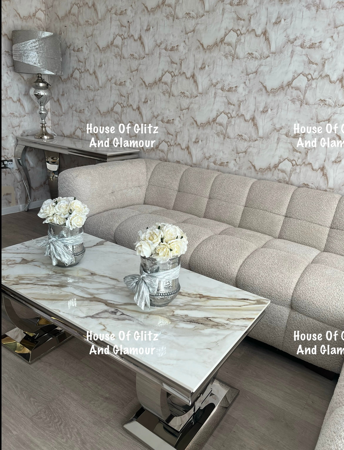 Arianna Kata Gold Sintered Stone & Stainless Steel Circular Base Coffee Table 120cm x 60cm x 42cm (Copy)