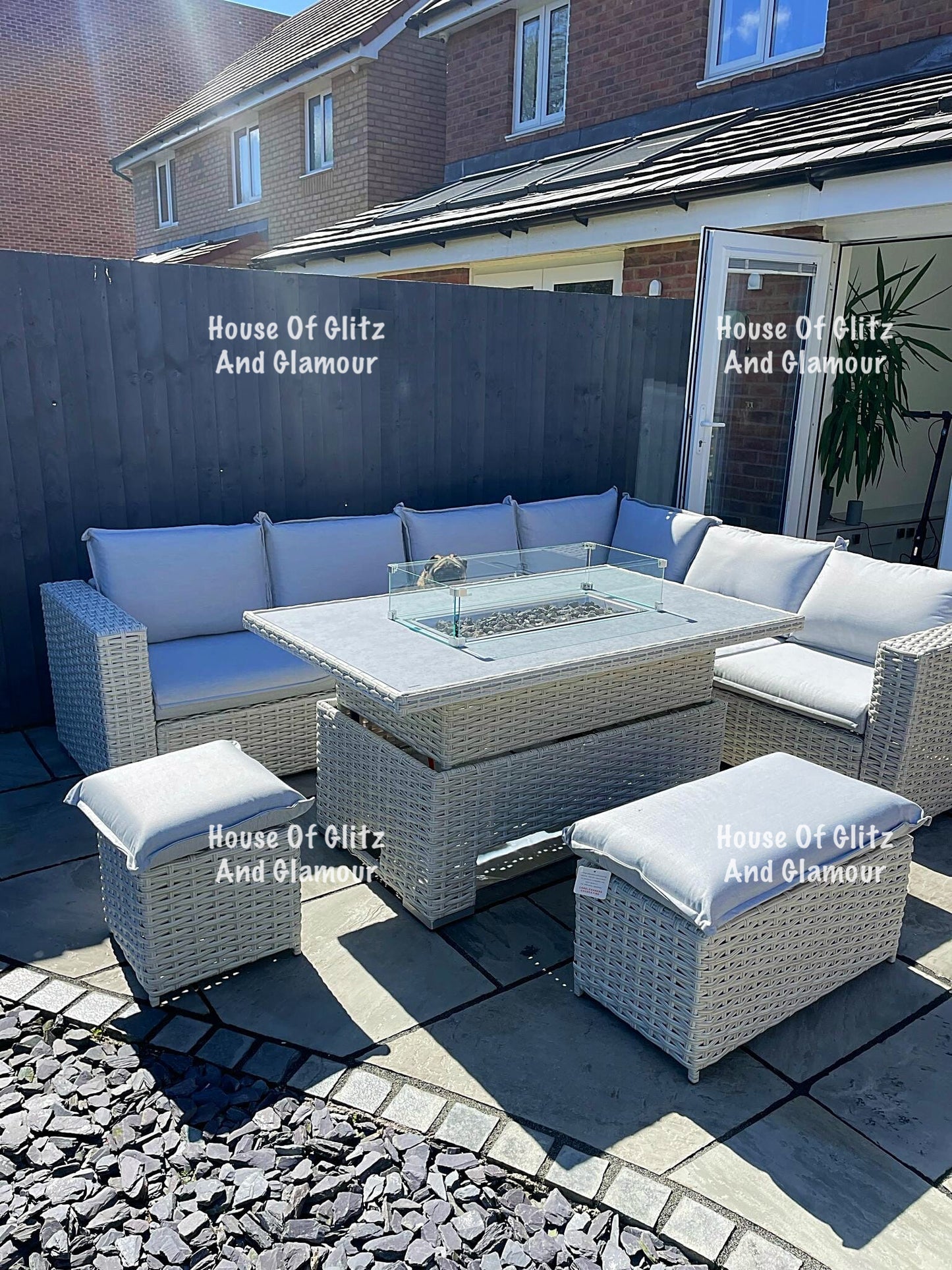 Santiago Grey Rattan 8 Seater Corner Rising Dining Table Set