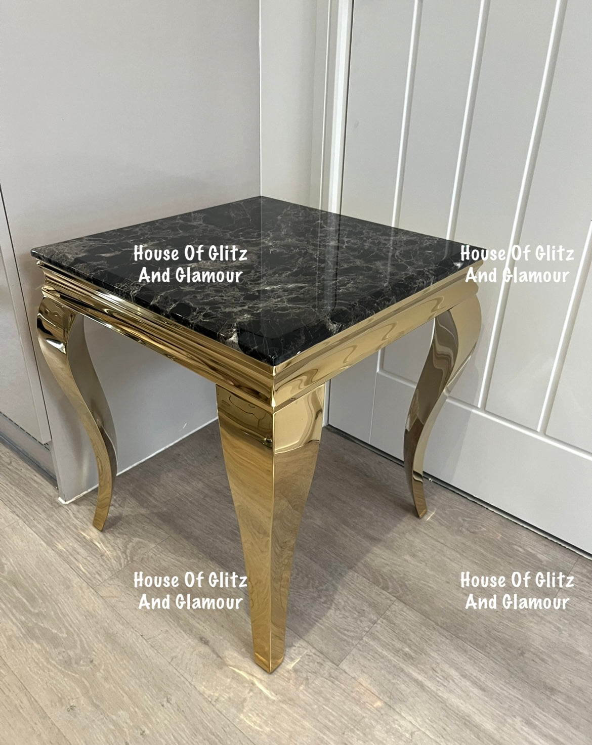 Louis Gold Lamp Table With Black Marble Top 50cm x 50cm