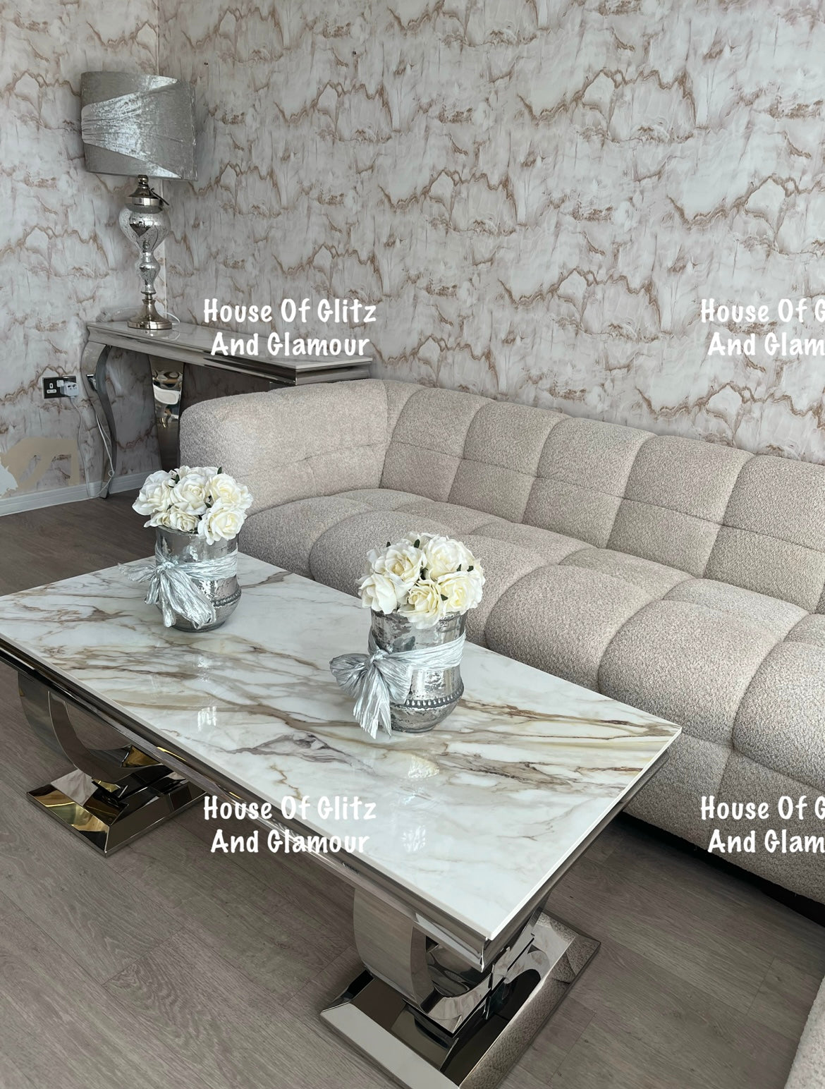 Arianna Kata Gold Sintered Stone & Stainless Steel Circular Base Coffee Table 120cm x 60cm x 42cm (Copy)