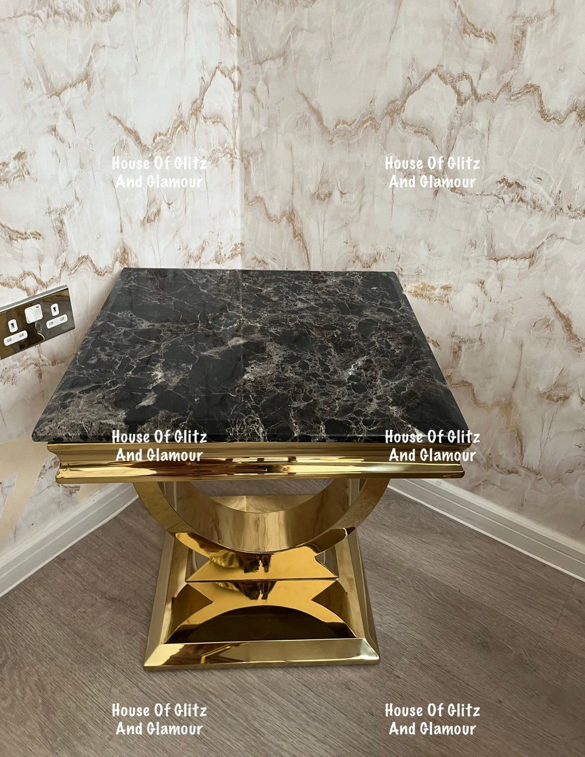 Arianna Black Marble & Gold Circular Lamp / Side Table 50cm x 50cm