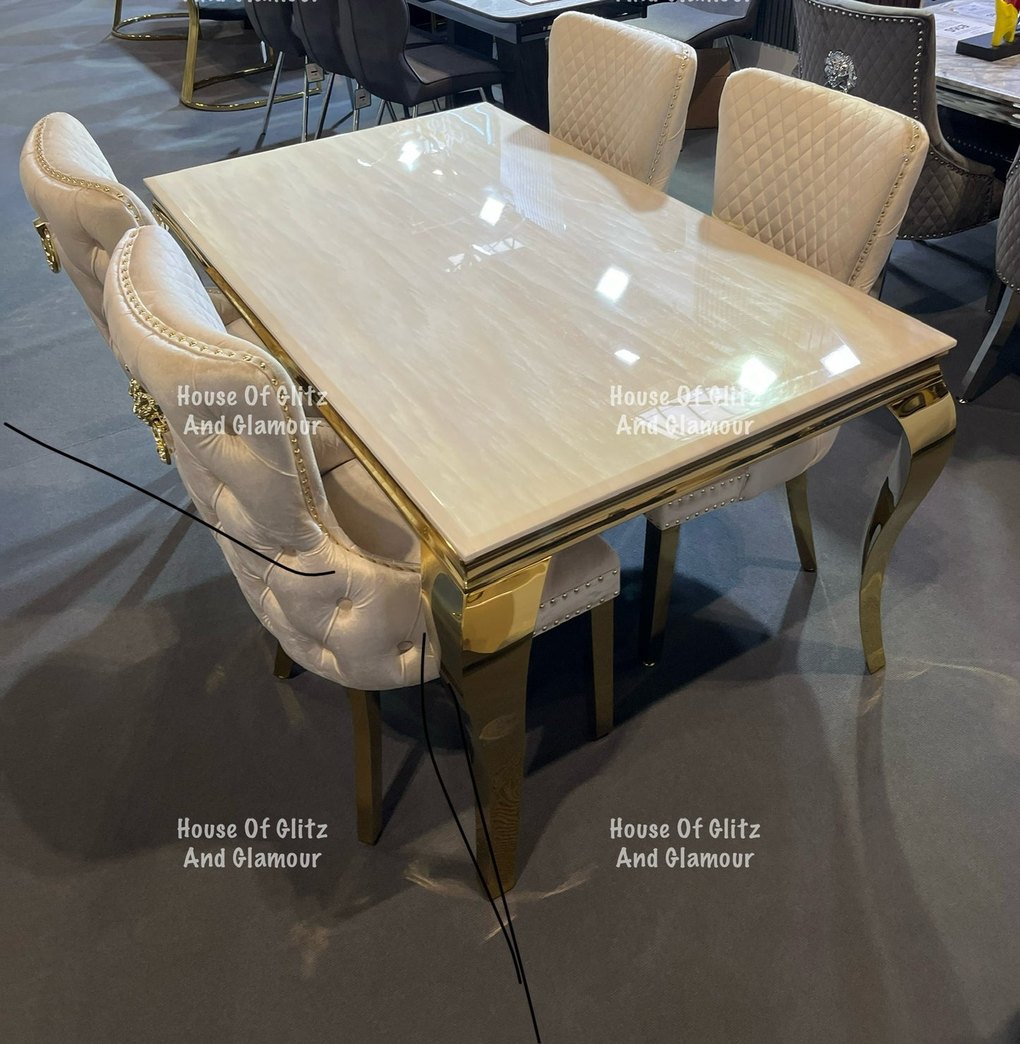 Louis Cream Marble Dining Table With Gold Legs