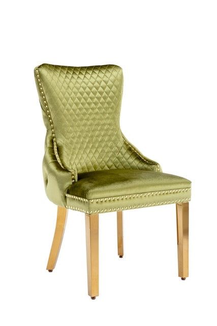 Giselle Green Gold Lion Knocker Dining Chair