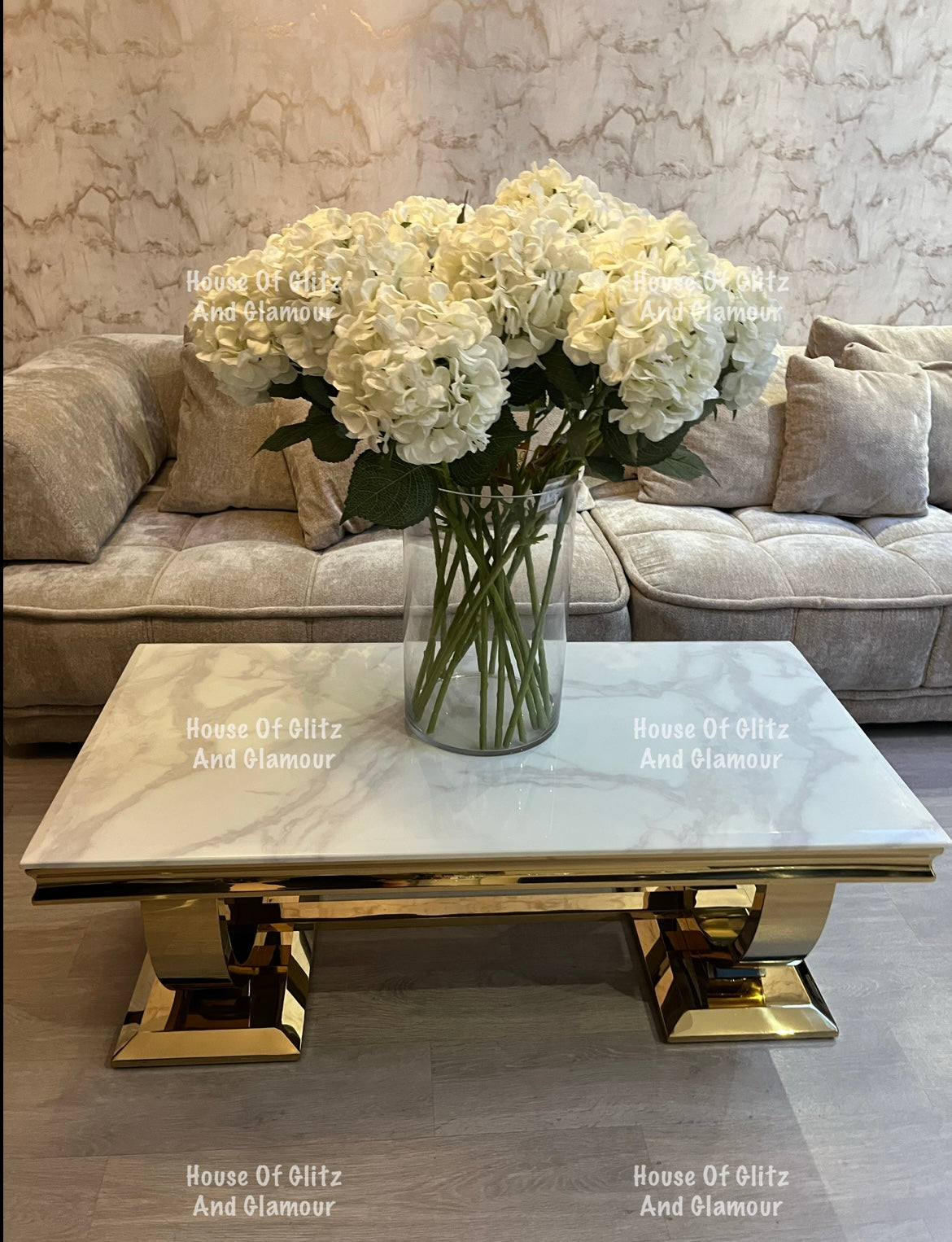 Arianna Gold & White Marble Circular Base Coffee Table 130cm x 70cm x 42cm