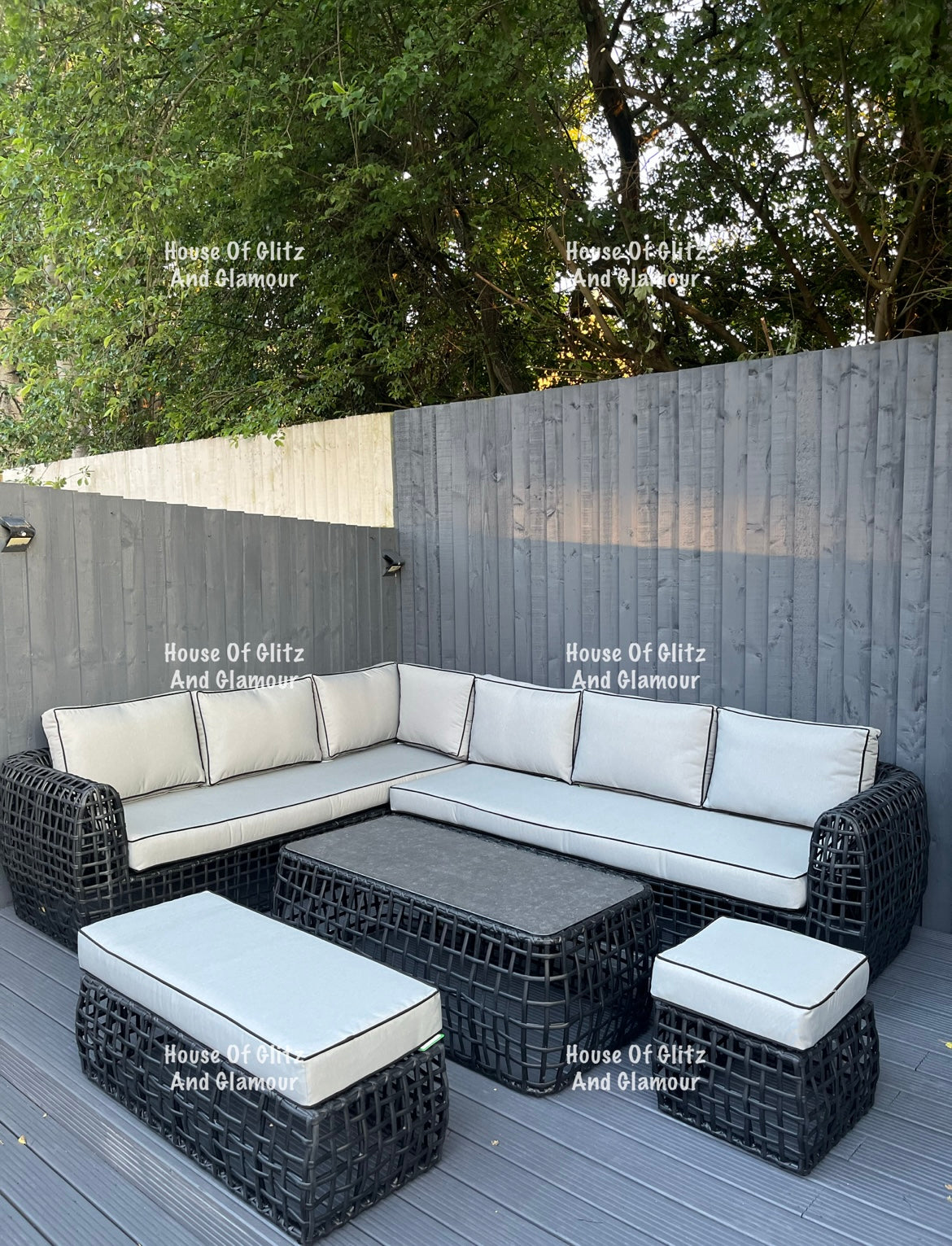 Ascot Aluminium 10 Seater Extra Large Lounging Corner Sofa + Coffee Table